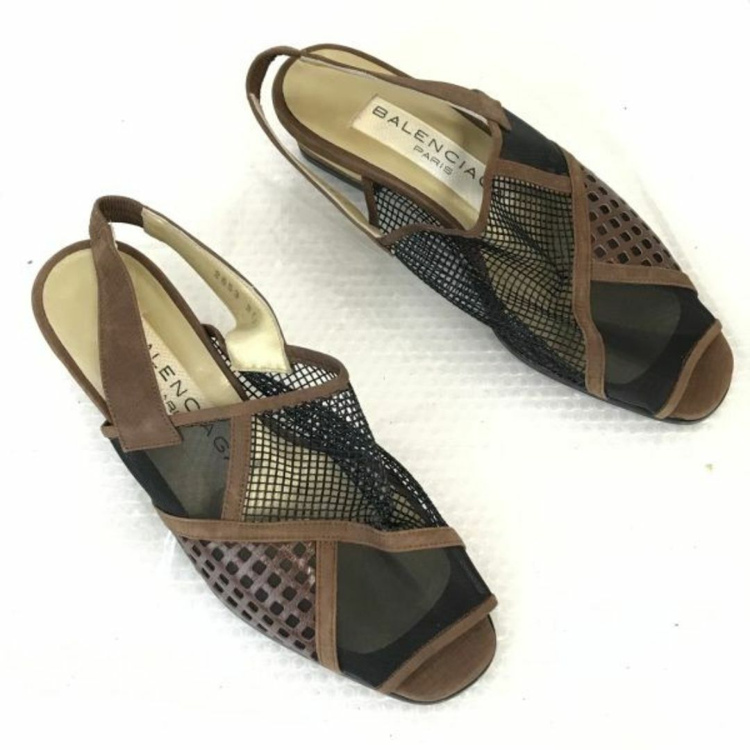 バレンシアガ/BALENCIAGA★バックストラップ/メッシュサンダル【34.5/22.0-22.5/茶×黒/BROWN×BLACK】Shoes/sandal/pumps◆bQ-545 #BUZZBERG レディースの靴/シューズ(サンダル)の商品写真