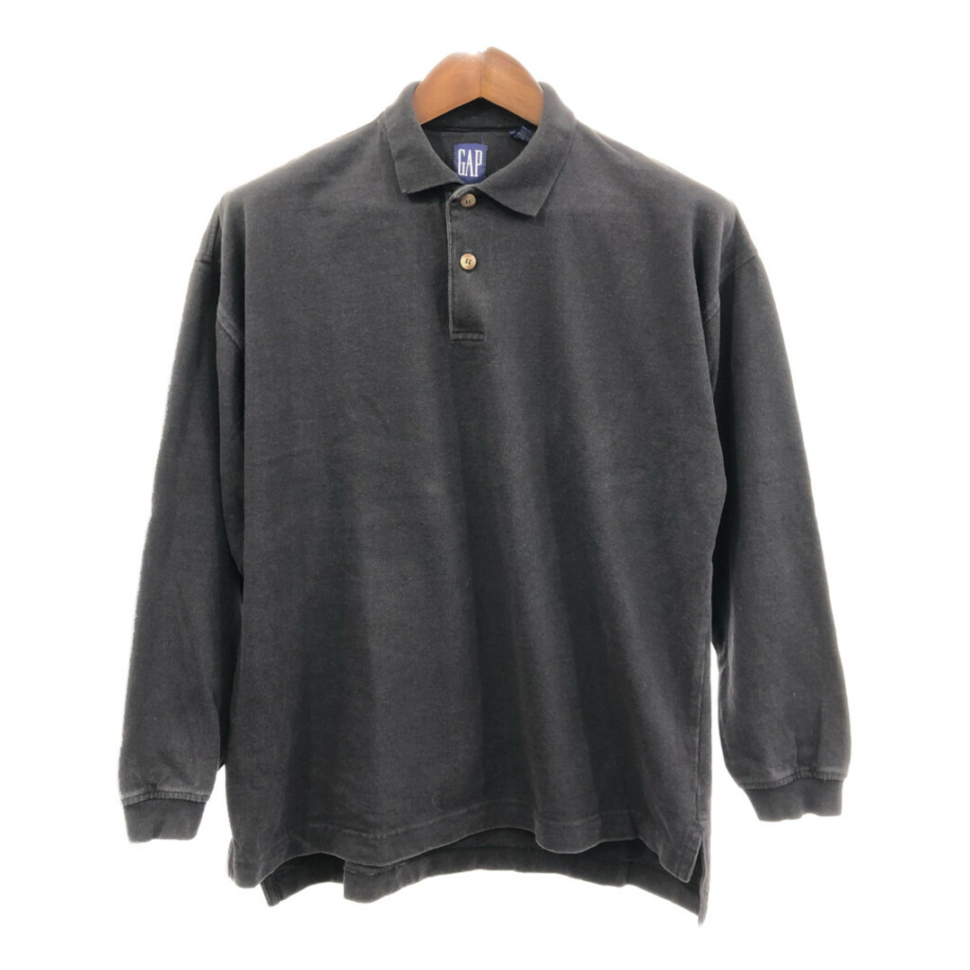 GAP(ギャップ)の90年代 GAP ギャップ 長袖ポロシャツ ブラック (メンズ S) 中古 古着 Q5339 メンズのトップス(Tシャツ/カットソー(七分/長袖))の商品写真