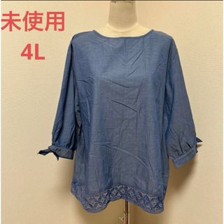 未使用　4L コットン　カットソー(カットソー(半袖/袖なし))