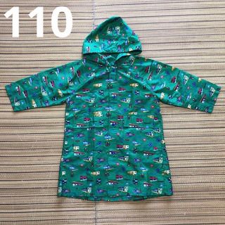 マザウェイズ(motherways)のキッズ　子供服　マザウェイズ　レインコート　雨合羽　緑　電車　総柄　110(その他)