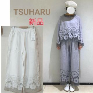 ツハルバイサマンサモスモス(TSUHARU by Samansa Mos2)のツハル  花柄メッシュ刺繍パンツ  オフ(カジュアルパンツ)