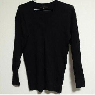 中古品　長袖　ブラック　黒色　ブイ　Vネック　長袖Tシャツ　カットソー　トップス(カットソー(長袖/七分))