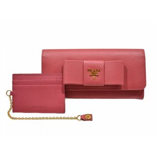 プラダ(PRADA)の【箱、ギャラあり】PRADA　プラダ　サフィアーノ フィオーコ長財布　1MH132　ピンク系　リボン　カードケース付き　シンプル　レディース　ギフト　プレゼント包装可　【中古】　松山久万ノ台店(財布)