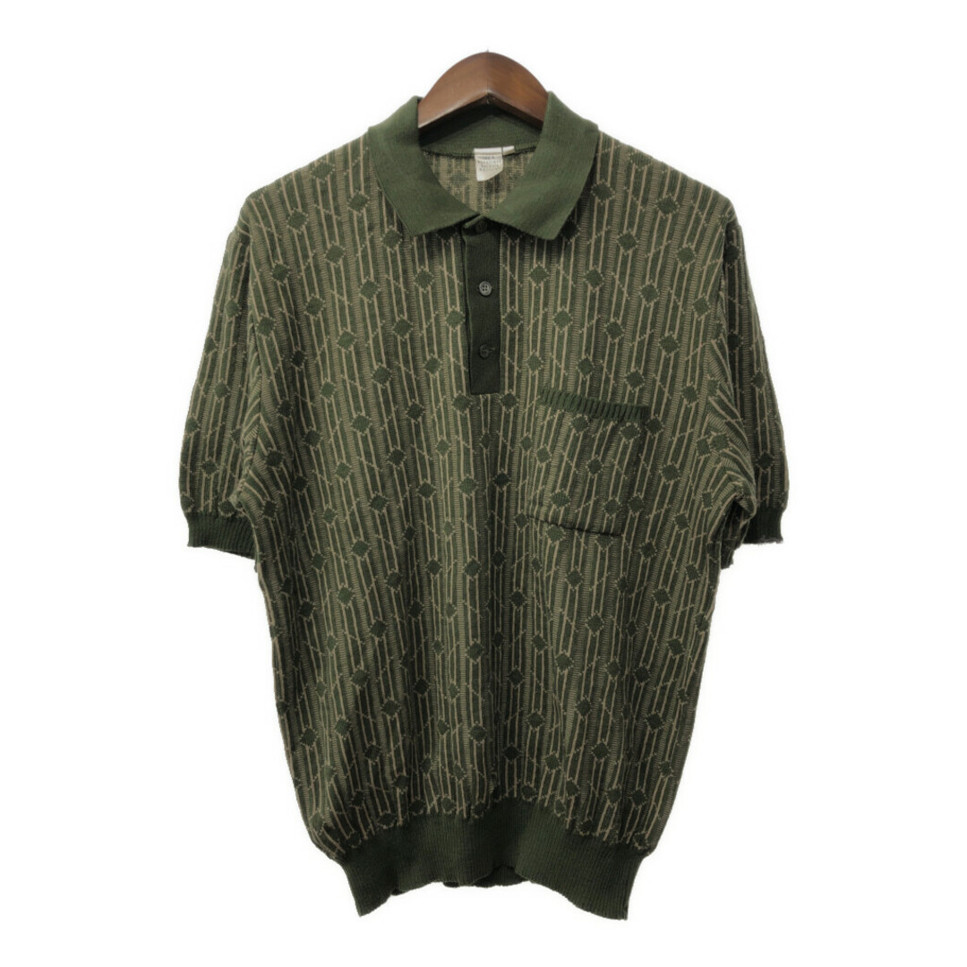 総柄 アクリル ニット ポロシャツ グリーン (メンズ 4) 中古 古着 Q5350 レディースのトップス(Tシャツ(半袖/袖なし))の商品写真