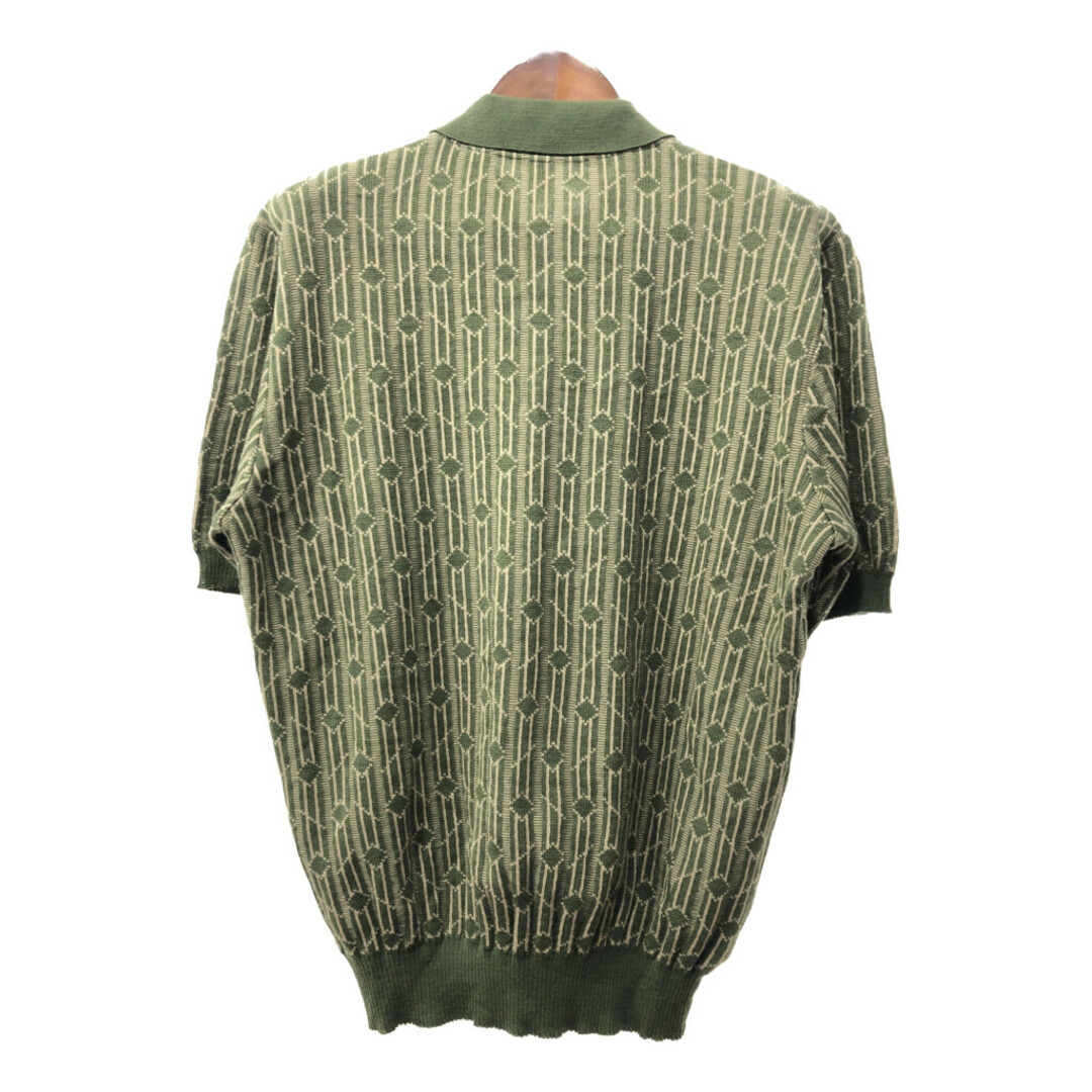 総柄 アクリル ニット ポロシャツ グリーン (メンズ 4) 中古 古着 Q5350 レディースのトップス(Tシャツ(半袖/袖なし))の商品写真