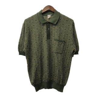 総柄 アクリル ニット ポロシャツ グリーン (メンズ 4) 中古 古着 Q5350(Tシャツ(半袖/袖なし))