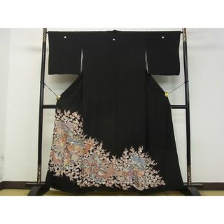 平和屋2■豪華黒留袖　刺繍　几帳御所車花文　金彩　逸品　DAAB1211jm(着物)