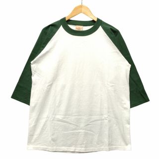 Good Wear グッドウェア ラグラン カットソー USA製 5分袖 半袖Ｔシャツ コットン 白 グリーン L 正規品 / B5260(Tシャツ/カットソー(半袖/袖なし))