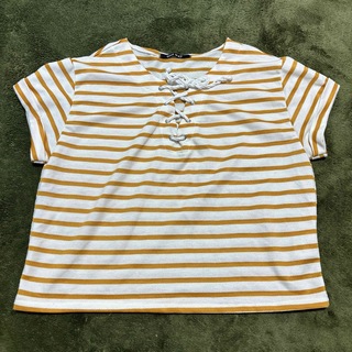 ONEWAY レディースシャツ　トップス　ボーダー　オレンジと白(Tシャツ(半袖/袖なし))