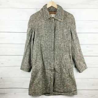 定価15万↑イタリア製★HAUTE/オート★シルク34%混/ツイード/ステンカラーコート【40/レディースL/茶系】襟裏ラムスキン/羊革◆3D02 #BUZZBERG(ロングコート)