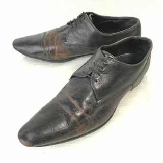 イタリア製★ヒューゴボス/HUGO BOSS★本革/ロングノーズ/プレーントゥ【6.5/25.0-25.5/茶/BROWN】ビジネス/dress shoes◆pE-27 #BUZZBERG(ドレス/ビジネス)