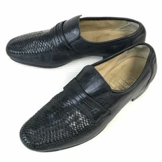 80s-90s/ビンテージ/Vintage/イングランド製★Grenson/グレンソン★編み革/コインローファー/モカシン【8/26.5/黒/BLACK】ビジネス/dress shoes◆pA-79 #BUZZBERG(スリッポン/モカシン)