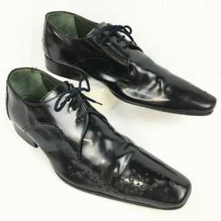 試着交換OK！英国/JEFFERY WEST/ジェフリーウェスト　高級ロングノーズプレーントゥ〈黒/BLACK/ブラック〉size41/25.5-26.5程度　ビンテージ/Vintage/メンズ/菅NO.WZG-160 #BUZZBERG(ドレス/ビジネス)