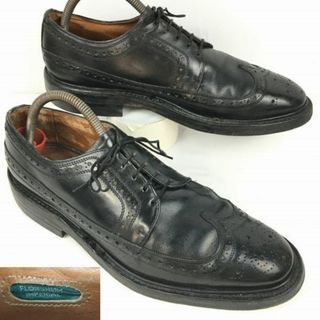 試着交換OK！FLORSHEIM/フローシャイム/インペリアル　ロングウイングチップ　ケンムール〈黒/BLACK/ブラック〉size9.5D/27.0-27.5　ビンテージ/Vintage/菅NO.WZD-190 #BUZZBERG(ドレス/ビジネス)