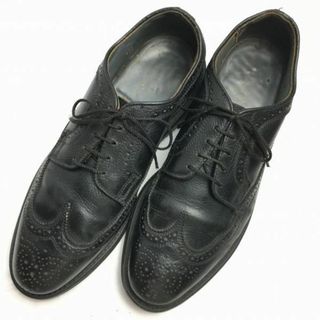 80s-90s?　USA製 Vintage/ビンテージ【9.5E　27.0-27.5〈黒/BLACK/ブラック】ロングウイングチップ　ビジネスシューズ　メーカー名不明　管NO.ZC-177 #BUZZBERG(ドレス/ビジネス)