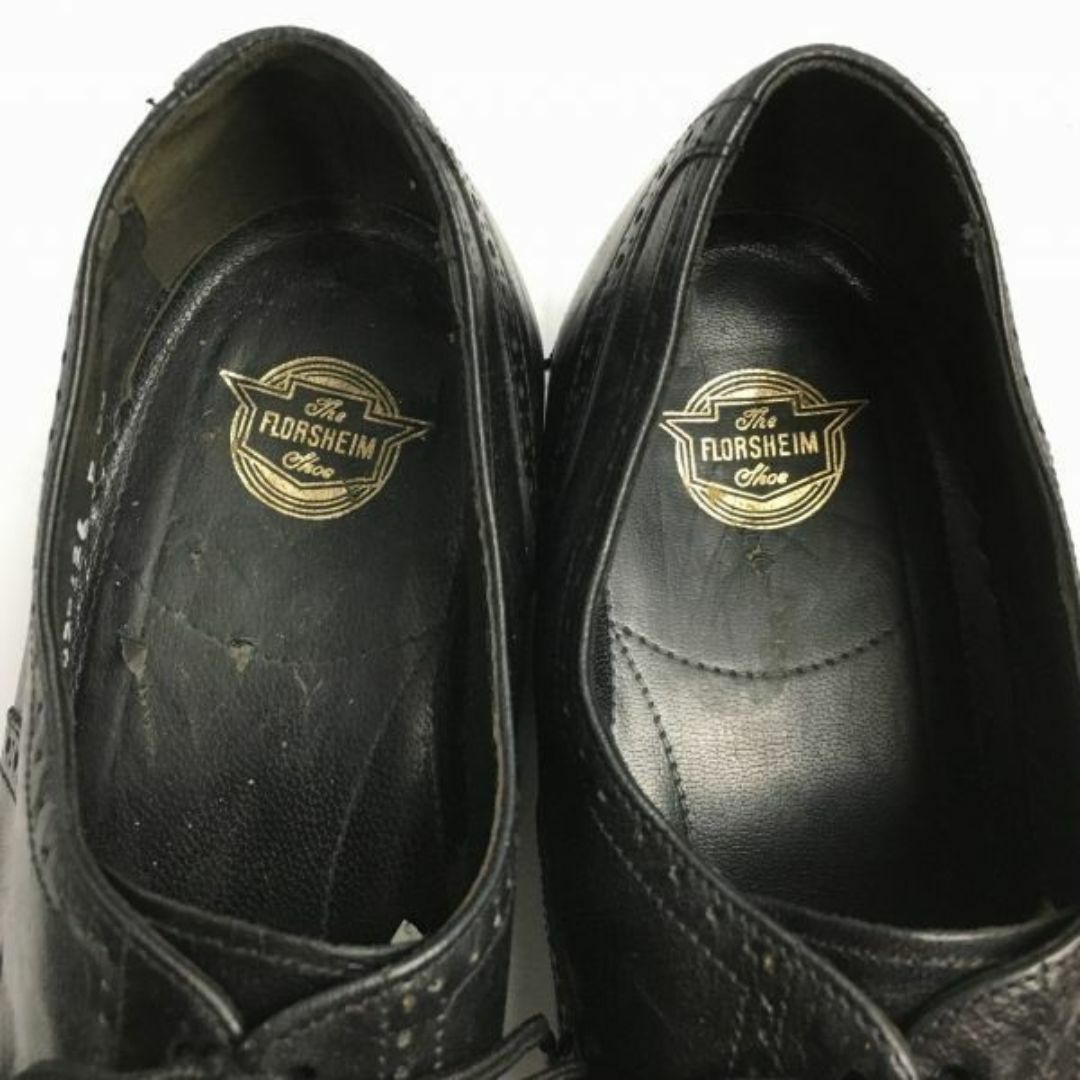 80s-90s/FLORSHEIMフローシャイム　83年製? Vintage/ビンテージ【10.5D　28.0〈黒/BLACK/ブラック】フルブローグ　ウイングチップ　ビジネスシューズ　管NO.ZE-87 #BUZZBERG メンズの靴/シューズ(ドレス/ビジネス)の商品写真