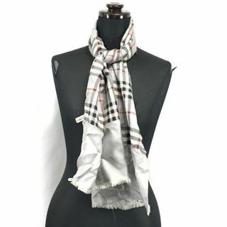 90s/Vintage★Burberrys★100％シルク/マフラー/スカーフ【124×35/グレー/Gray/チェック柄】Scarf◆XCM68 #BUZZBERG(マフラー/ショール)