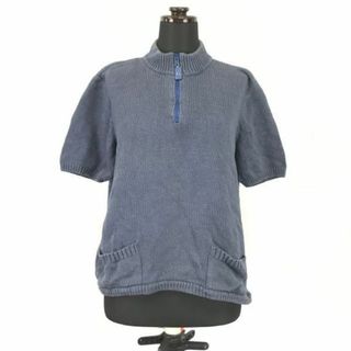 イタリヤ(伊太利屋)の伊太利屋★麻/リネン混/半袖ハーフジップセーター【Womens size -L/11/紺/Navy】Tops/Shirts◆BH223 #BUZZBERG(ニット/セーター)