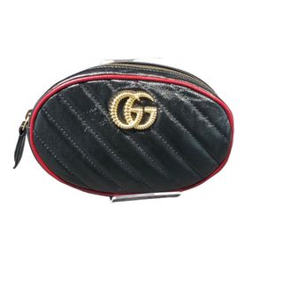 グッチ(Gucci)の　グッチ GUCCI GGマーモント ベルトバッグ 476434 ブラック/レッド レザー レディース ウエストバッグ(ボディバッグ/ウエストポーチ)