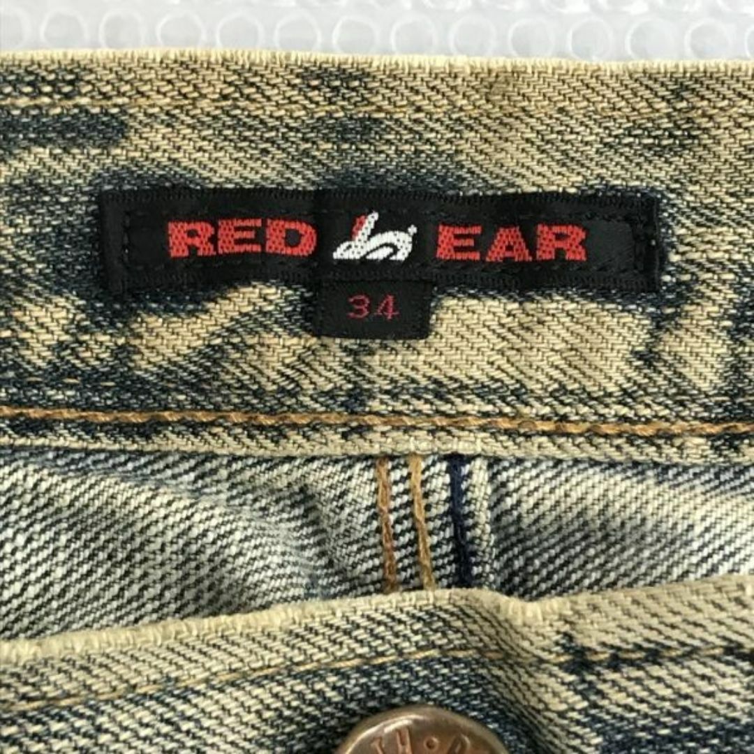 レッドイヤー/RED EAR★ド派手/ダメージリメイク加工/デニムパンツ【メンズW34L34/股下85cm】鹿革ラベル/Trouser◆cBH616-h #BUZZBERG メンズのパンツ(デニム/ジーンズ)の商品写真