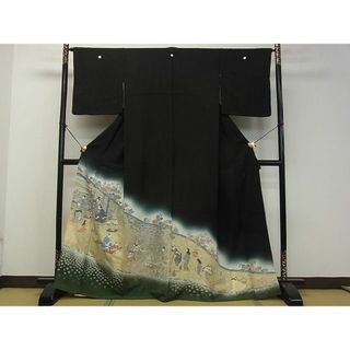 平和屋2■豪華　黒留袖　寿光織　人物風景花文　暈し染　金糸　逸品　DAAB1205jm(着物)