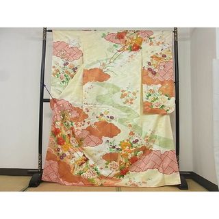 平和屋2■振袖　駒刺繍　御所車吉祥花文　暈し染め　金彩　洗える着物　DAAA1675du(振袖)