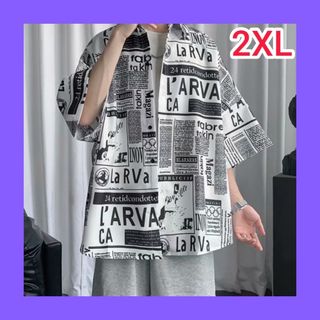 メンズ シャツ 2XL 白 半袖 英字プリント(シャツ)