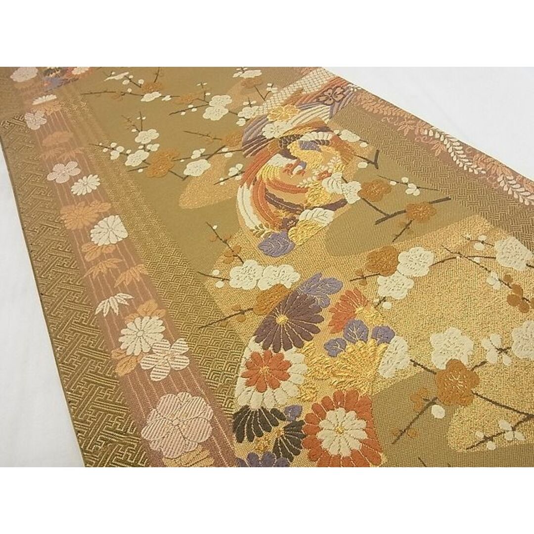 平和屋2◎六通柄袋帯　地紙鳳凰花文　金糸　逸品　DAAA1573du レディースの水着/浴衣(帯)の商品写真