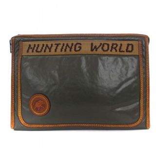 ハンティングワールド(HUNTING WORLD)のHUNTING WORLD クラッチバッグ バチュークロス レザー カーキ 茶(セカンドバッグ/クラッチバッグ)