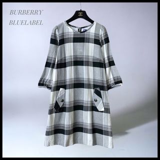 バーバリーブルーレーベル(BURBERRY BLUE LABEL)の【BURBERRY】 ロゴボタン   Aラインワンピース(ひざ丈ワンピース)