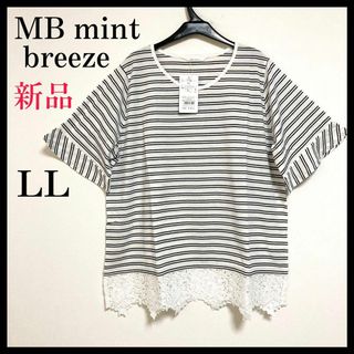 ミントブリーズ(MINT BREEZE)の【大きいサイズ】 エムビーミントブリーズ ボーダー 半袖 シャツ レース LL(Tシャツ(半袖/袖なし))