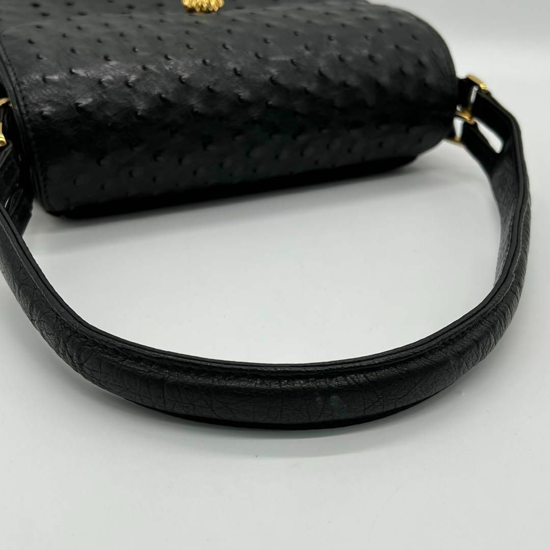 ✨美品✨Ostrich ダチョウ ハンドバッグ 肩掛け フォーマル ブラック レディースのバッグ(ハンドバッグ)の商品写真