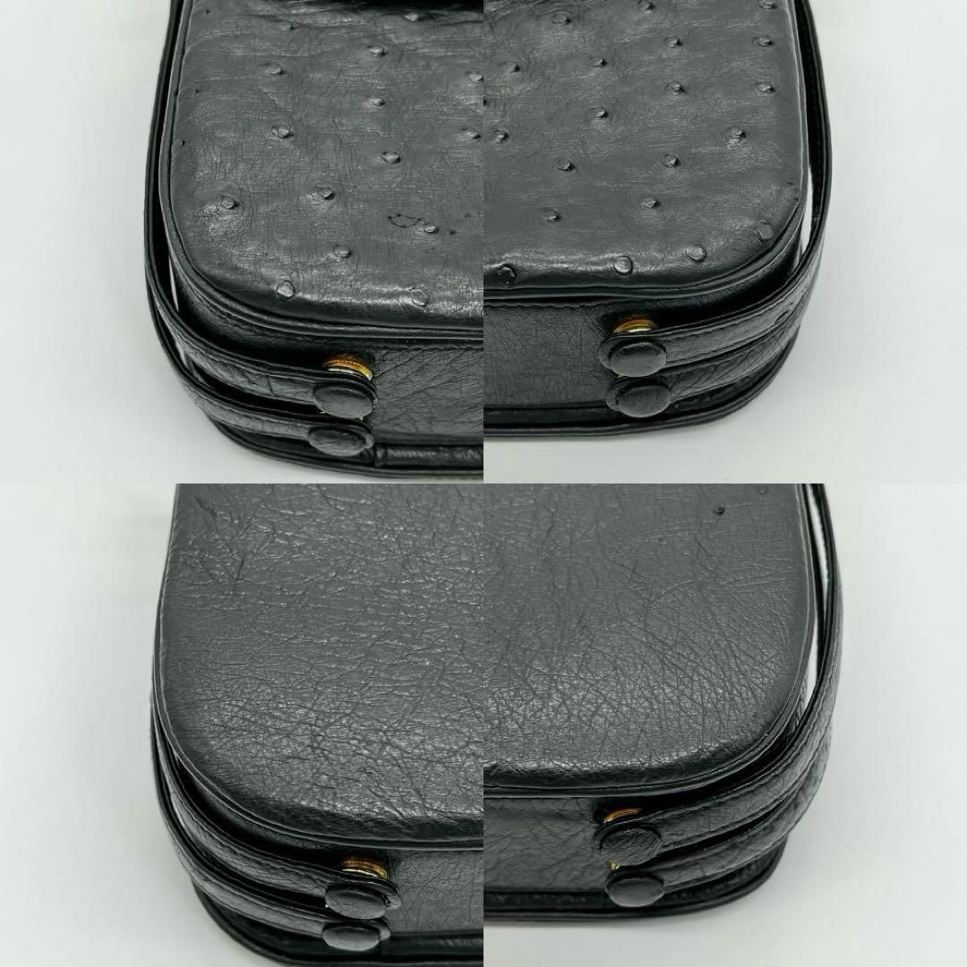 ✨美品✨Ostrich ダチョウ ハンドバッグ 肩掛け フォーマル ブラック レディースのバッグ(ハンドバッグ)の商品写真