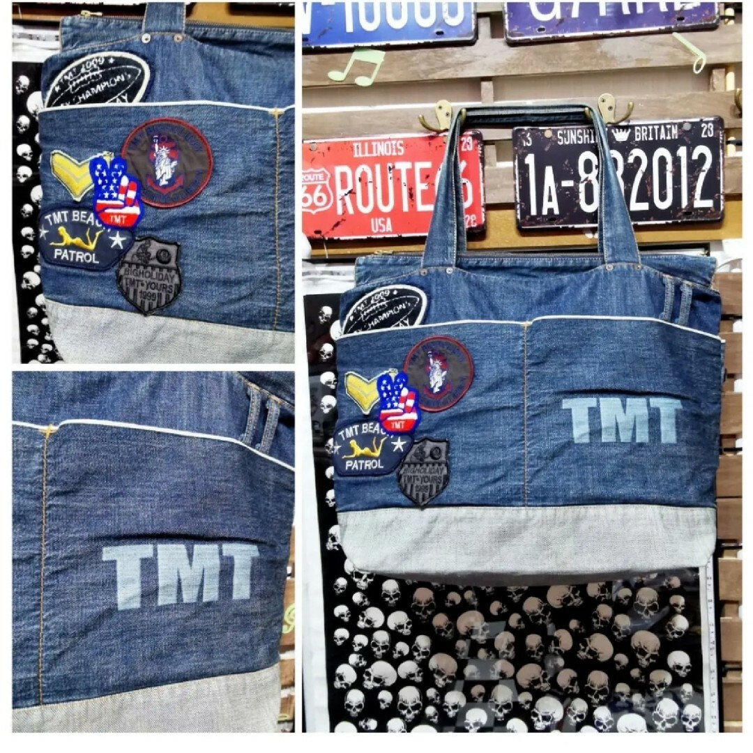 大きなサイズ TMT ティーエムティー ワッペン デニム トート 大きなサイズ TMT ティーエムティー ワッペン デニム トート