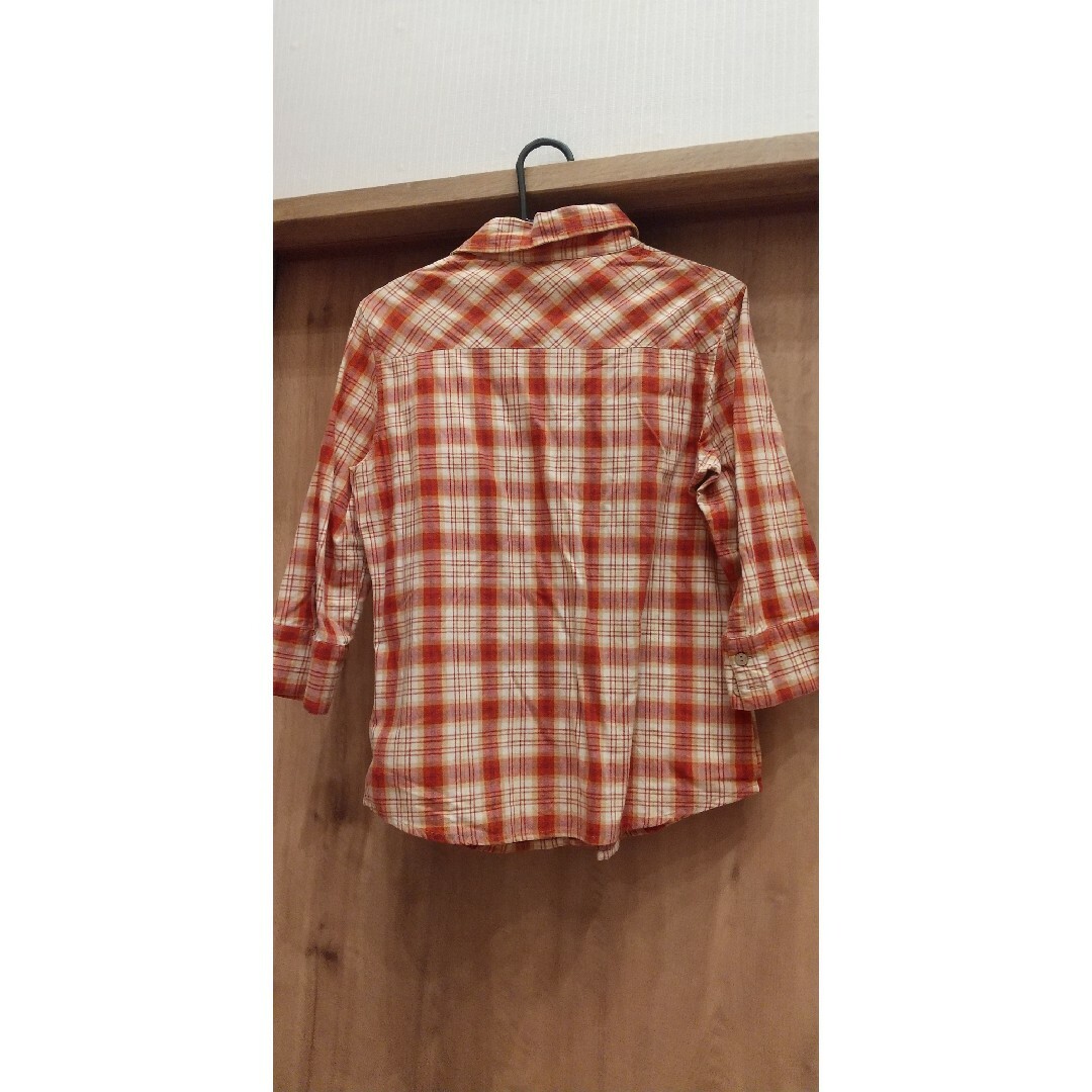 チェックシャツ　七分袖　くすみレッド レディースのトップス(シャツ/ブラウス(長袖/七分))の商品写真