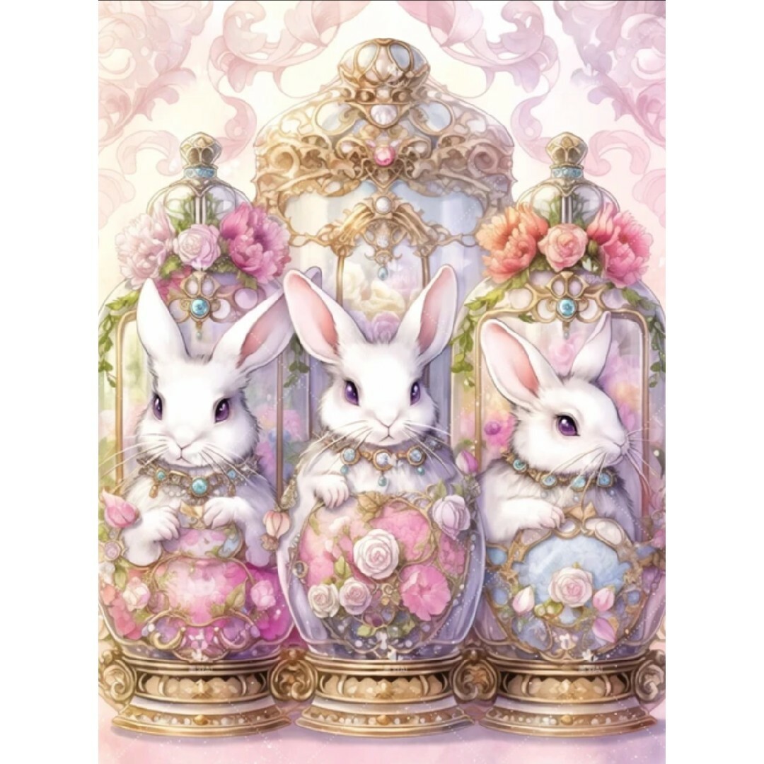 クロスステッチキット ウサギ三姉妹 (14CT、図案印刷) ハンドメイドの素材/材料(生地/糸)の商品写真