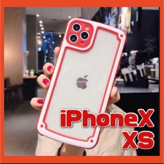 【iPhoneX/XS】レッド iPhoneケース 大人気 シンプル フレーム(その他)