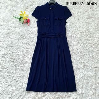 BURBERRY - 【美品】バーバリーロンドン ロング丈 ワンピース ストレッチ ネイビー M