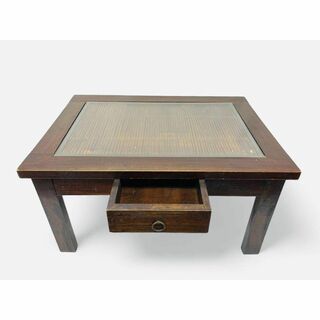 【アンティーク】ガラステーブル アジアン 木 センターテーブル ウッド(ローテーブル)
