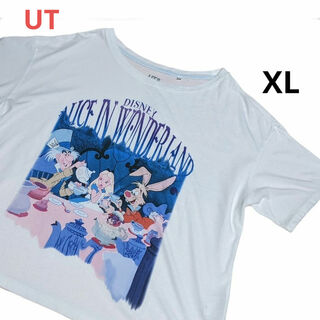 ユニクロ(UNIQLO)のユニクロ ディズニー 不思議の国のアリス 半袖　Tシャツ　XL 白　レディース(Tシャツ(半袖/袖なし))