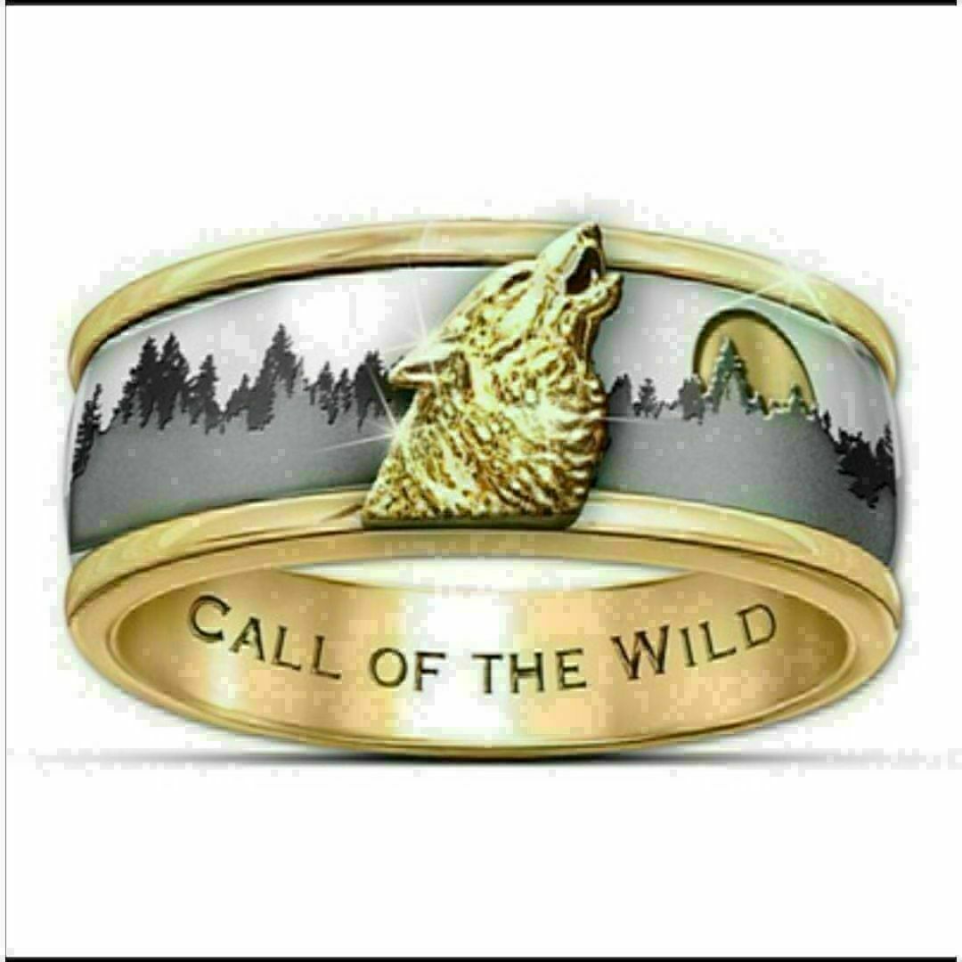【A007】リング　メンズ　指輪　ゴールド　オオカミ　ウルフ　20号 メンズのアクセサリー(リング(指輪))の商品写真
