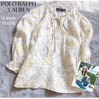 ポロラルフローレン(POLO RALPH LAUREN)の【ポロラルフローレン】美品✨松島花着用 リネン ボウタイ ブラウス 現行タグ(シャツ/ブラウス(半袖/袖なし))