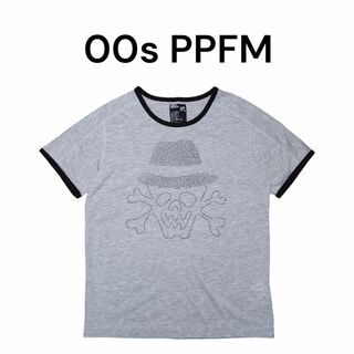 ピーピーエフエム(PPFM)の00s PPFM 英字スカルビッグプリント　リンガーTシャツ　トリム(Tシャツ/カットソー(半袖/袖なし))