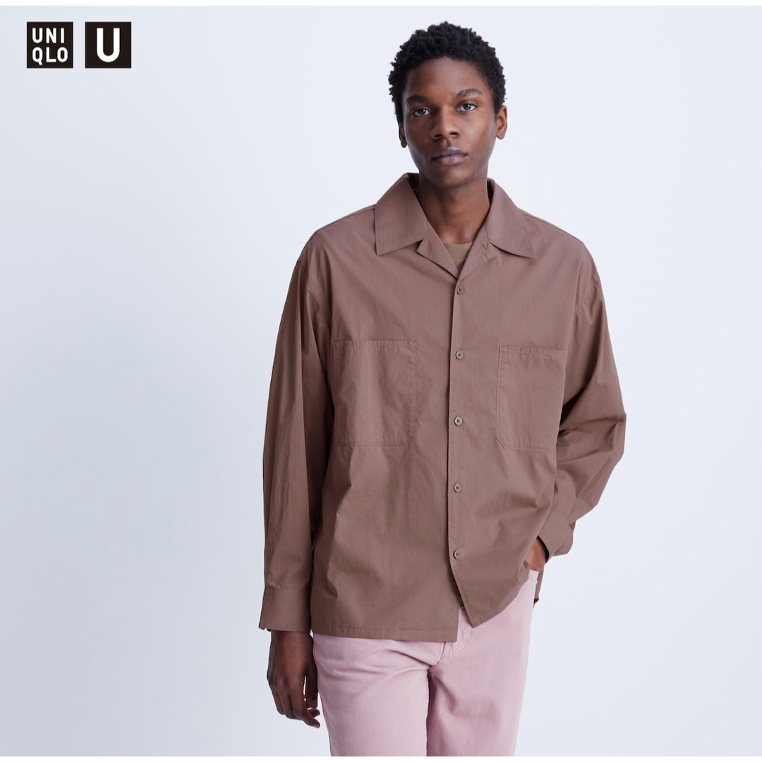 UNIQLO(ユニクロ)のUNIQLO U ユニクロU オープンカラーシャツ Sサイズ ブラウンY0217 メンズのトップス(シャツ)の商品写真
