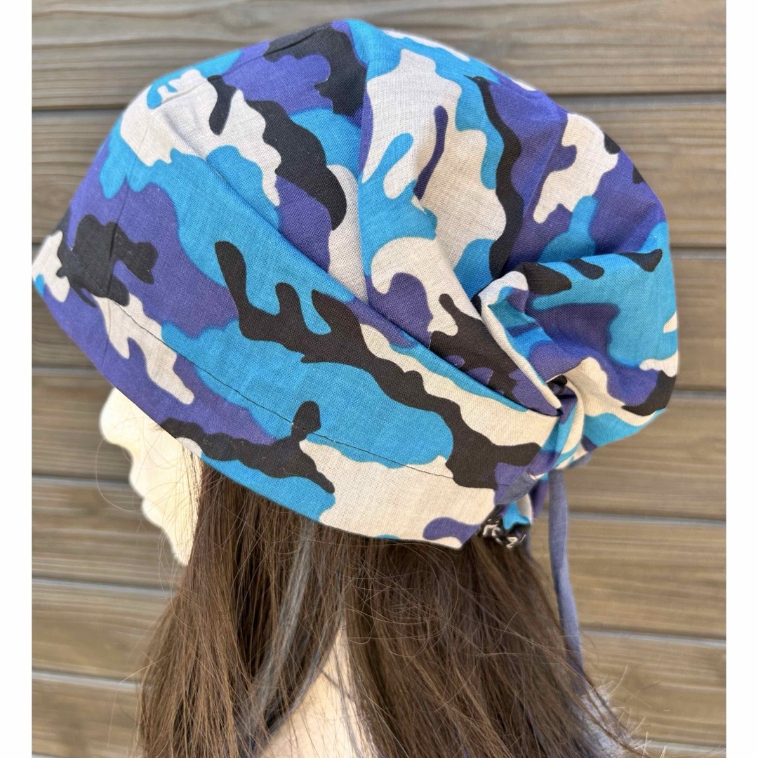 1432 新品 バンダナキャップ ケアキャップ 抗がん剤治療　調理用帽子 三角巾 ハンドメイドのファッション小物(帽子)の商品写真