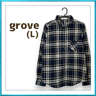 grove - 【ラス1】grove チェック柄 シャツ ブラック ネイビー 替えボタン付き