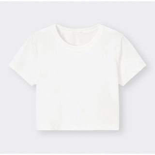 ジーユー(GU)のGU 白　半袖　無地　トップス　短め　S(Tシャツ(半袖/袖なし))