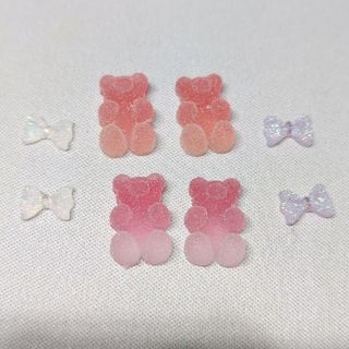 ハリボー風 ドロップネイル ネイルパーツ シュガー グミクマ リボン　8個セット(各種パーツ)