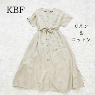 ケービーエフ(KBF)のKBF リネン コットン 半袖 ロングワンピース ベルト Aライン F(ロングワンピース/マキシワンピース)