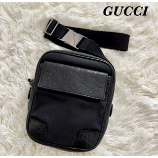 Gucci - グッチ シマ ウエストポーチ 161823 ブラック ナイロン レザー メンズ